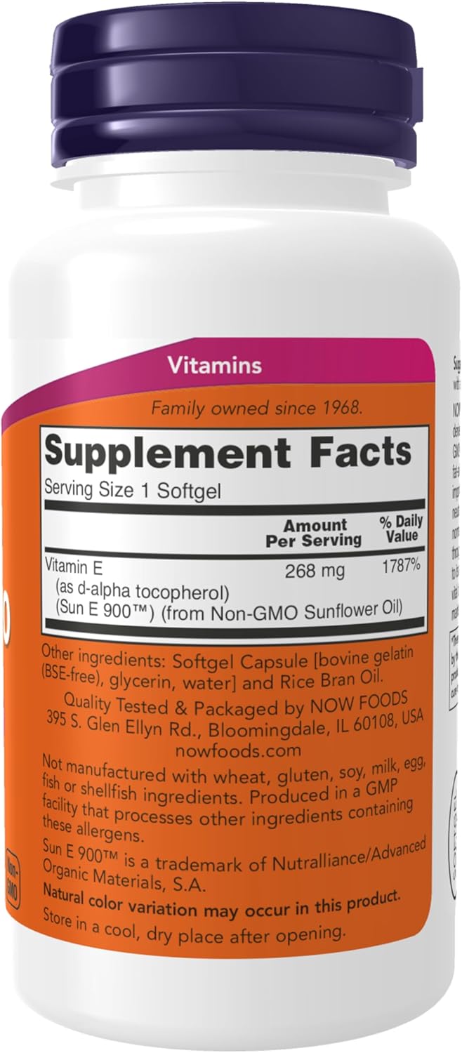 NOW Foods Supplements, Sun-E™ 400 IU with d-alpha Tocopherol from Non-GMO Sunflower Oil, 60 Softgels