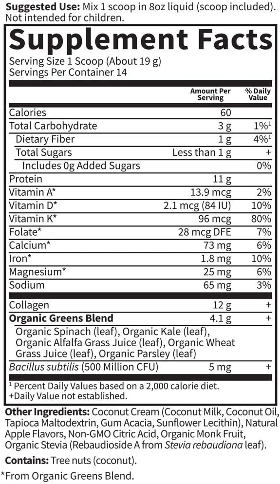 Garden of Life Grass Fed Collagen Greens Beauty Powder - Apple, 14 Servings, Collagen Powder for Women Skin Hair Nails Joints, Collagen Peptides Powder, Collagen Protein + Greens, Collagen Supplement