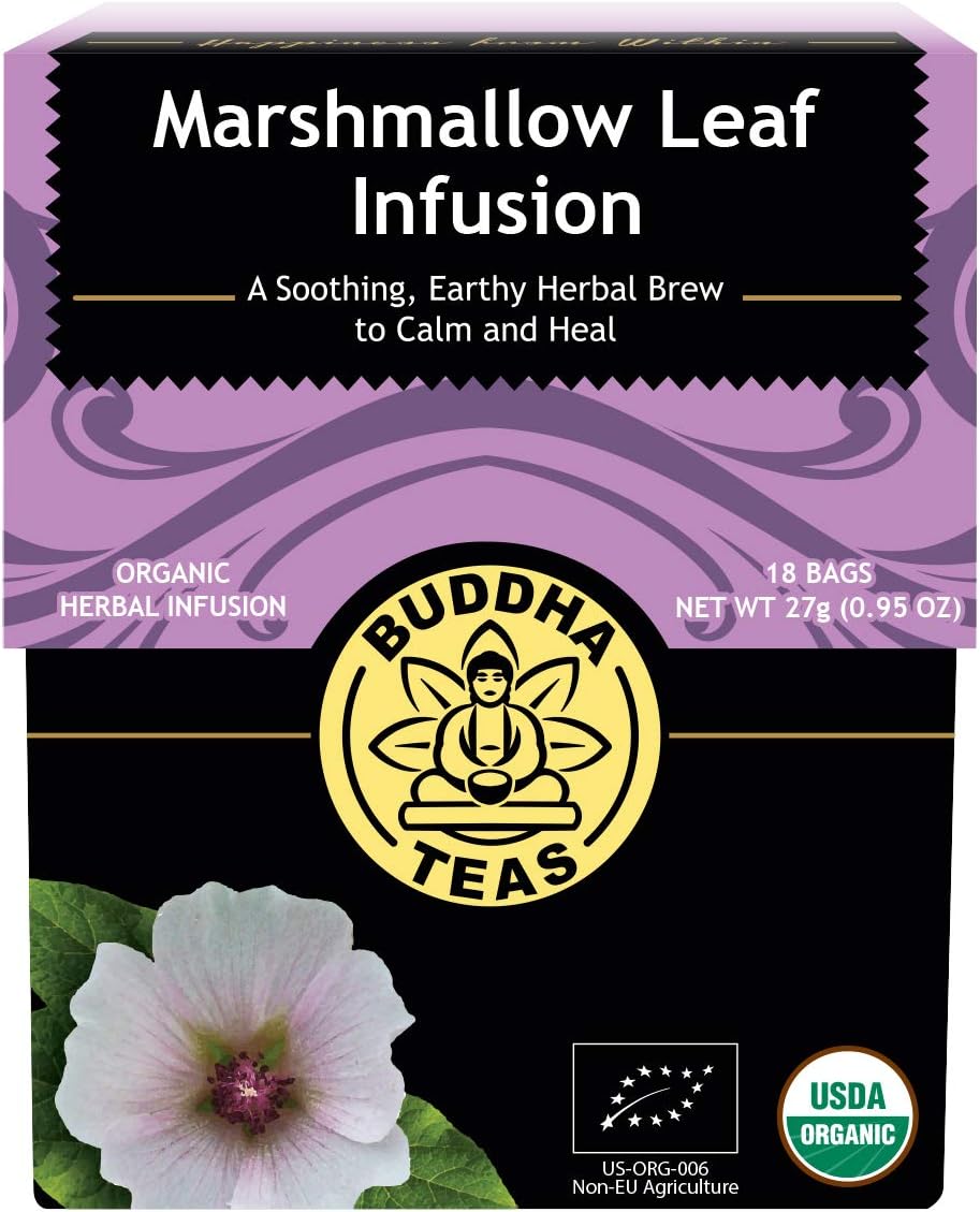 Buddha Teas Organic Marshmallow Leaf Tea - OU Kosher, USDA Organic, CCOF Organic, 18 Bleach-Free Tea Bags