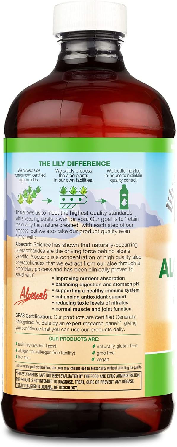 Lily Of The Desert Aloe Vera Juice Drink, Inner Fillet, Vegan Dietary & Immune Support, Gluten Free Liquid Digestive Aid, No Water Added, 16 Fl Oz