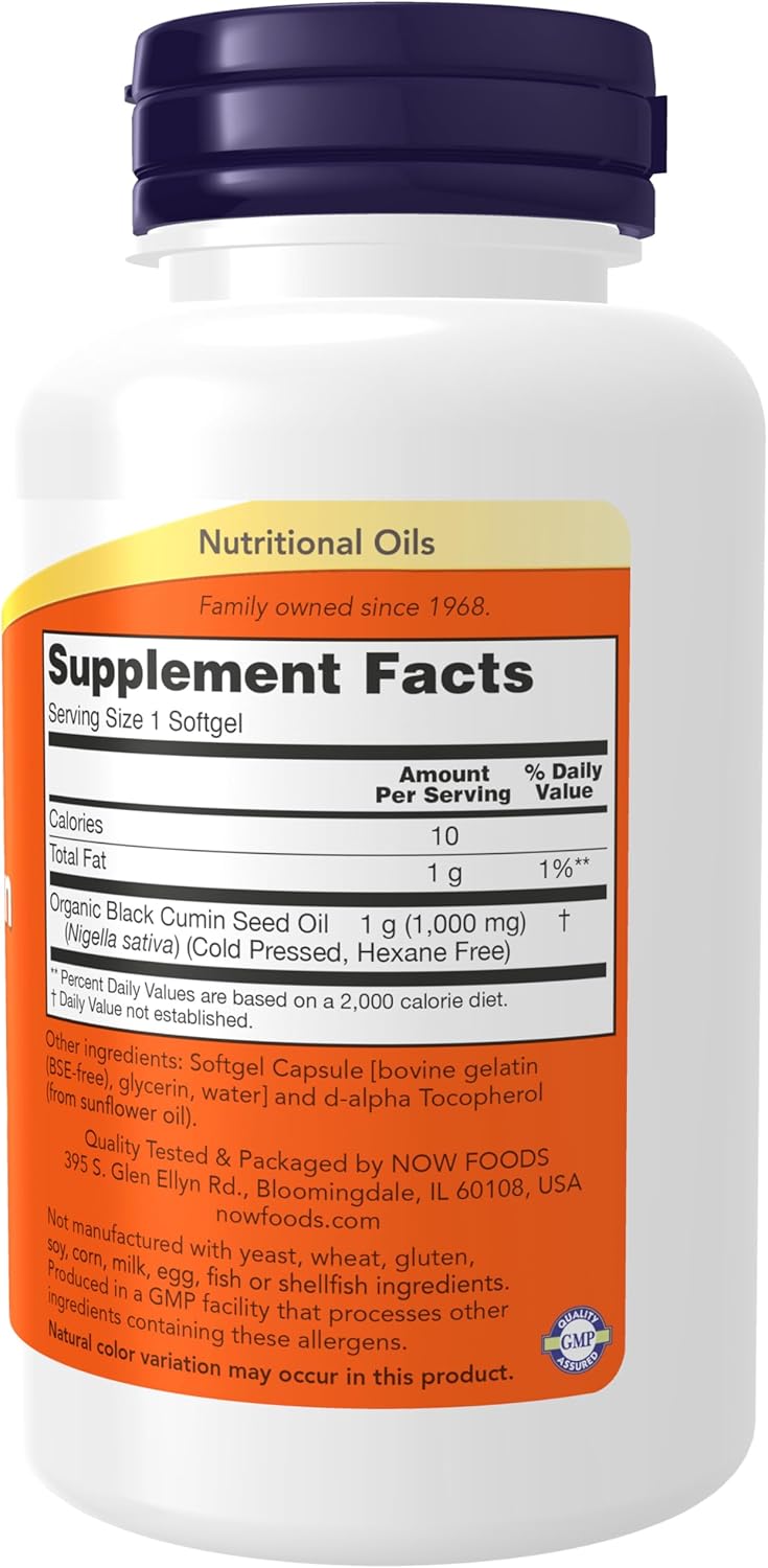 NOW Foods Supplements, Black Cumin Seed Oil, 1,000 mg, Cardiovascular Support*, 60 Softgels