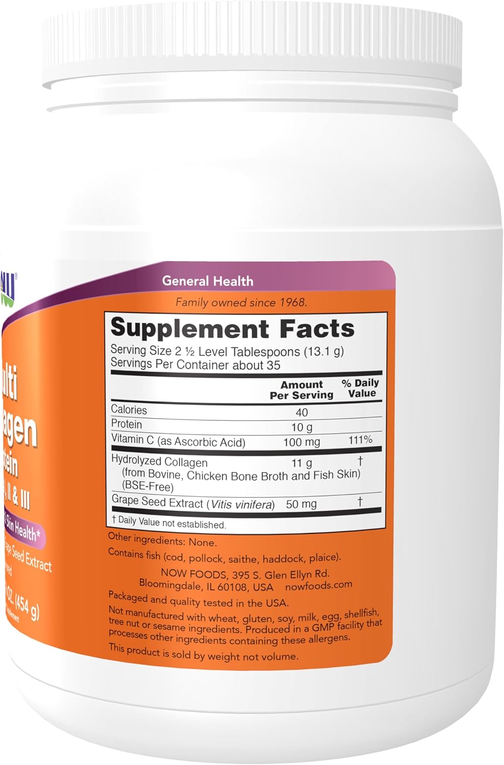 NOW Foods Supplements, Multi Collagen Protein Types I, II &amp; III Powder, Bone, Joint, and Skin Health, 16 oz (454 g)