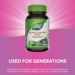 Nature's Way Black Cohosh Root, Traditional Support for Women's Health*, 540 mg per Serving, Non-GMO Project Verified, 100 Capsules