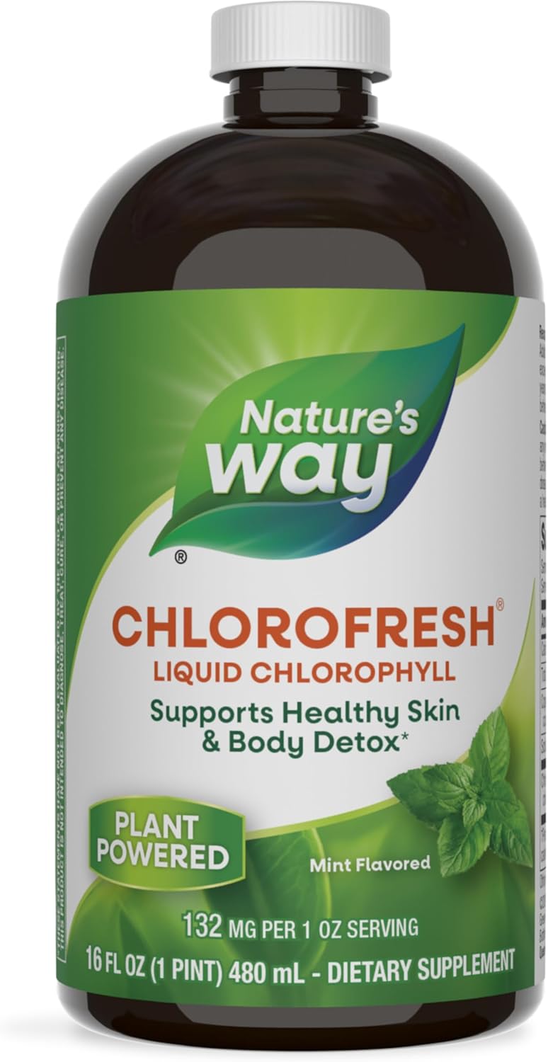 Nature&#39;s Way Chlorofresh, Liquid Chlorophyll, Supports Healthy Skin &amp; Body Detox*, Internal Deodorant*, Supports Liver Detoxification Pathways*, Mint Flavored, 16 Fl. Oz