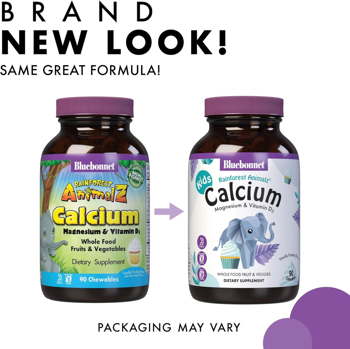 BlueBonnet Super Earth Rainforest Animalz Calcium Magnesium And Vitamin D3 Chews, Natural Vanilla Frosting, White, 90 Count