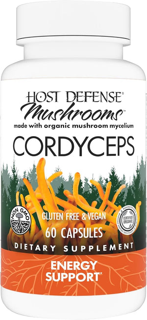 Host Defense Cordyceps Capsules - Immune & Energy Support Supplement - Kidney Health Supplement with Cordyceps - Fitness Support Supplement to Aid Oxygen Uptake - 60 Capsules