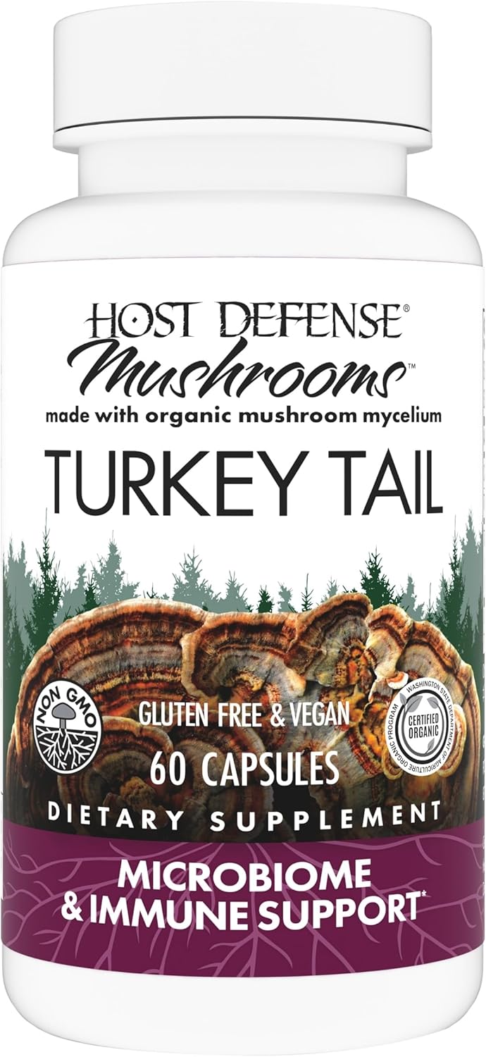 Host Defense Turkey Tail Capsules - Digestive Health & Immune Response Support Supplement - Mushroom Supplement for Gastrointestinal & Gut Microbiome Support - 60 Capsules