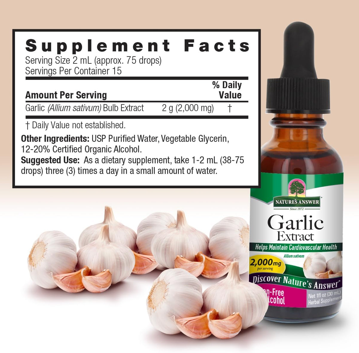 Nature&#39;s Answer Garlic 1oz Extract | Promotes Overall Well-Being | Made with Low Organic Alcohol | Gluten-Free, Non-GMO &amp; Kosher Certified