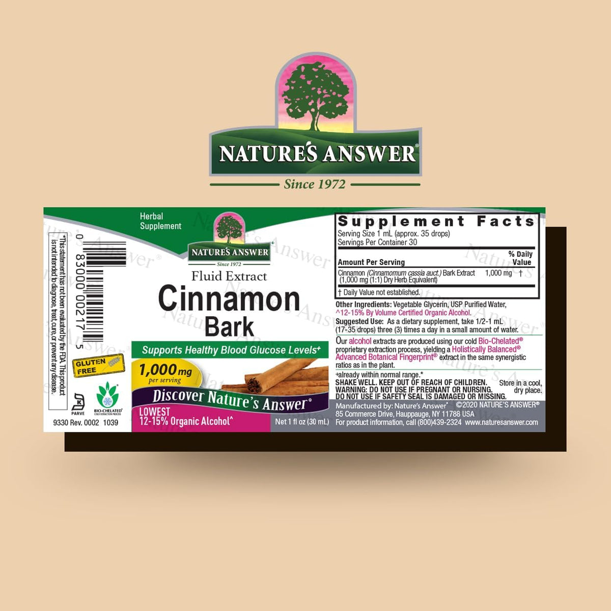 Nature&#39;s Answer Cinnamon Bark 1,000mg 1 fl oz