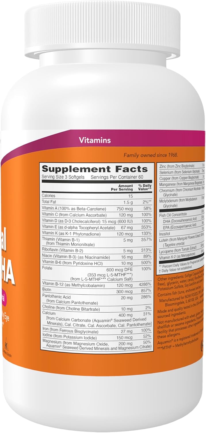 NOW Supplements, Prenatal Gels + DHA with 250 mg DHA per serving, plus Borage Oil (GLA), 180 Softgels