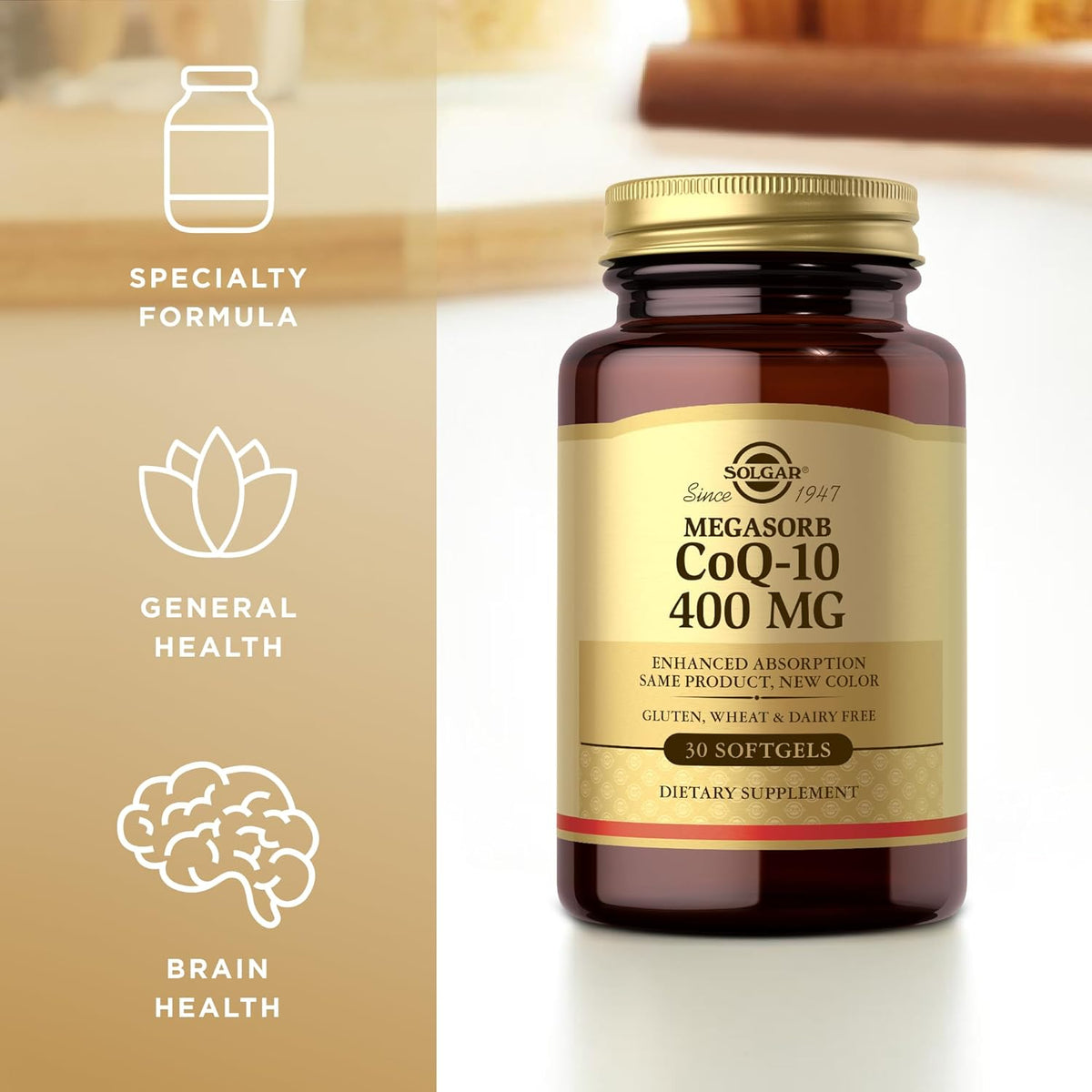 SOLGAR Megasorb CoQ-10 400 mg - 30 Softgels - Enhanced Absorption - Gluten Free, Dairy Free - 30 Servings