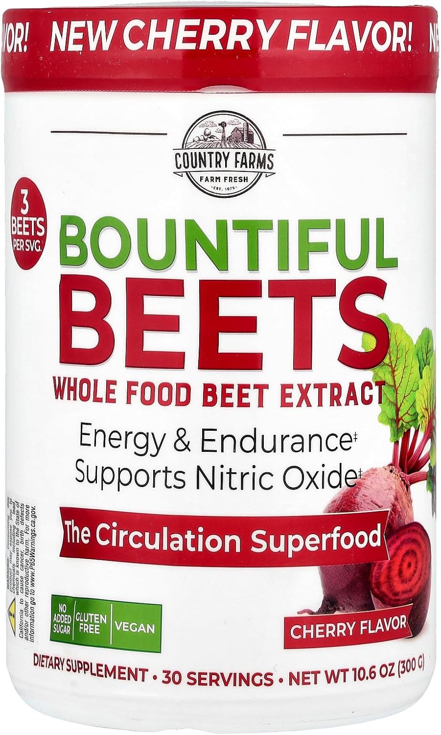 COUNTRY FARMS Bountiful Beets, Wholefood Beet Extract Superfood, Helps Support Healthy Circulation and Promote Energy, Nitric Oxide Boost, Cherry Flavor, 30 Servings
