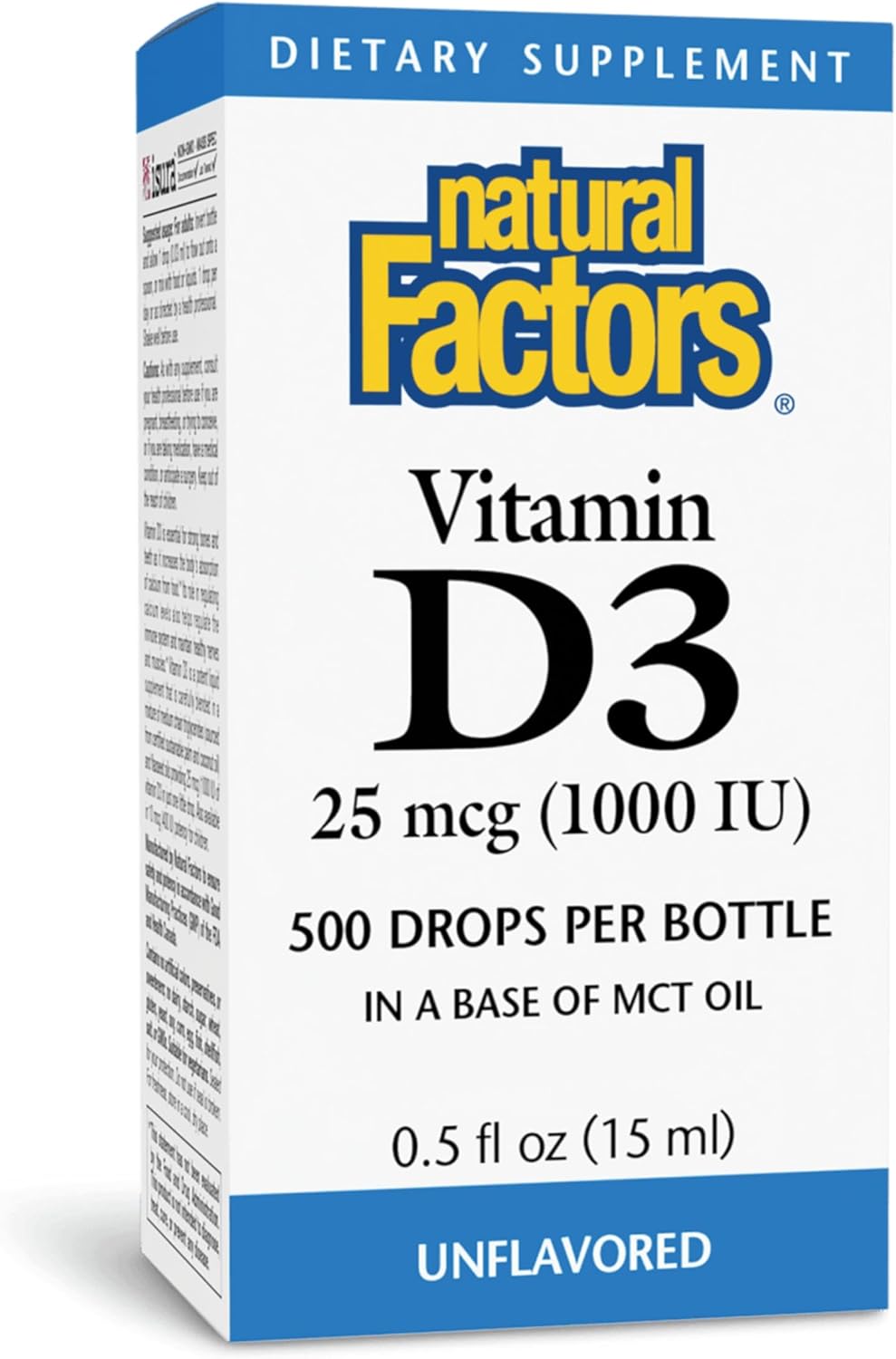 Natural Factors, Vitamin D3 Drops 1000 IU, Supports Strong Bones, Teeth and Immune Function with Flaxseed, Palm and Coconut Oils, 0.5 fl oz