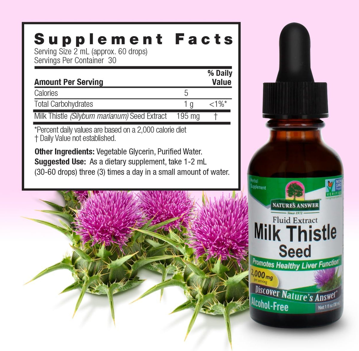 Nature&#39;s Answer Milk Thistle 2000 mg 1oz Extract | Promotes Liver Function | Non-GMO, Kosher Certified, Gluten-Free