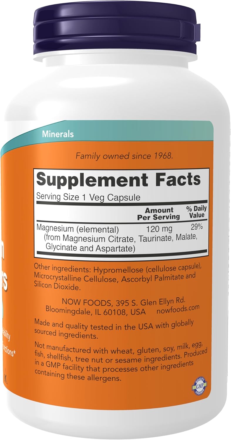 NOW Foods Supplements, Magnesium Transporters with 5 Forms of Magnesium for Optimal Bioavailability, 180 Veg Capsules