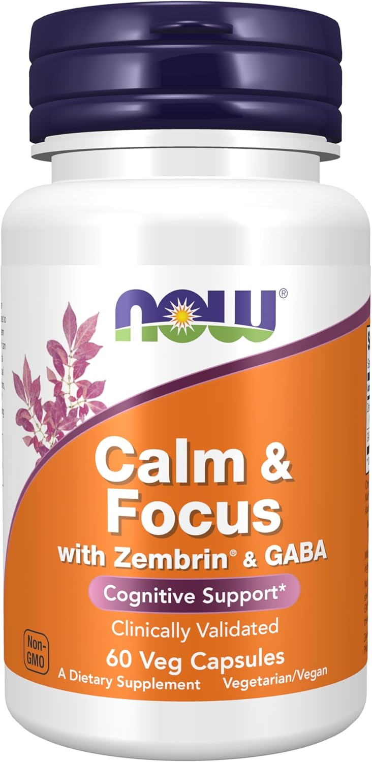 NOW Supplements Calm &amp; Focus with Zembrin® &amp; GABA, Cognitive Support*, Clinically Validated, 60 Veg Capsules