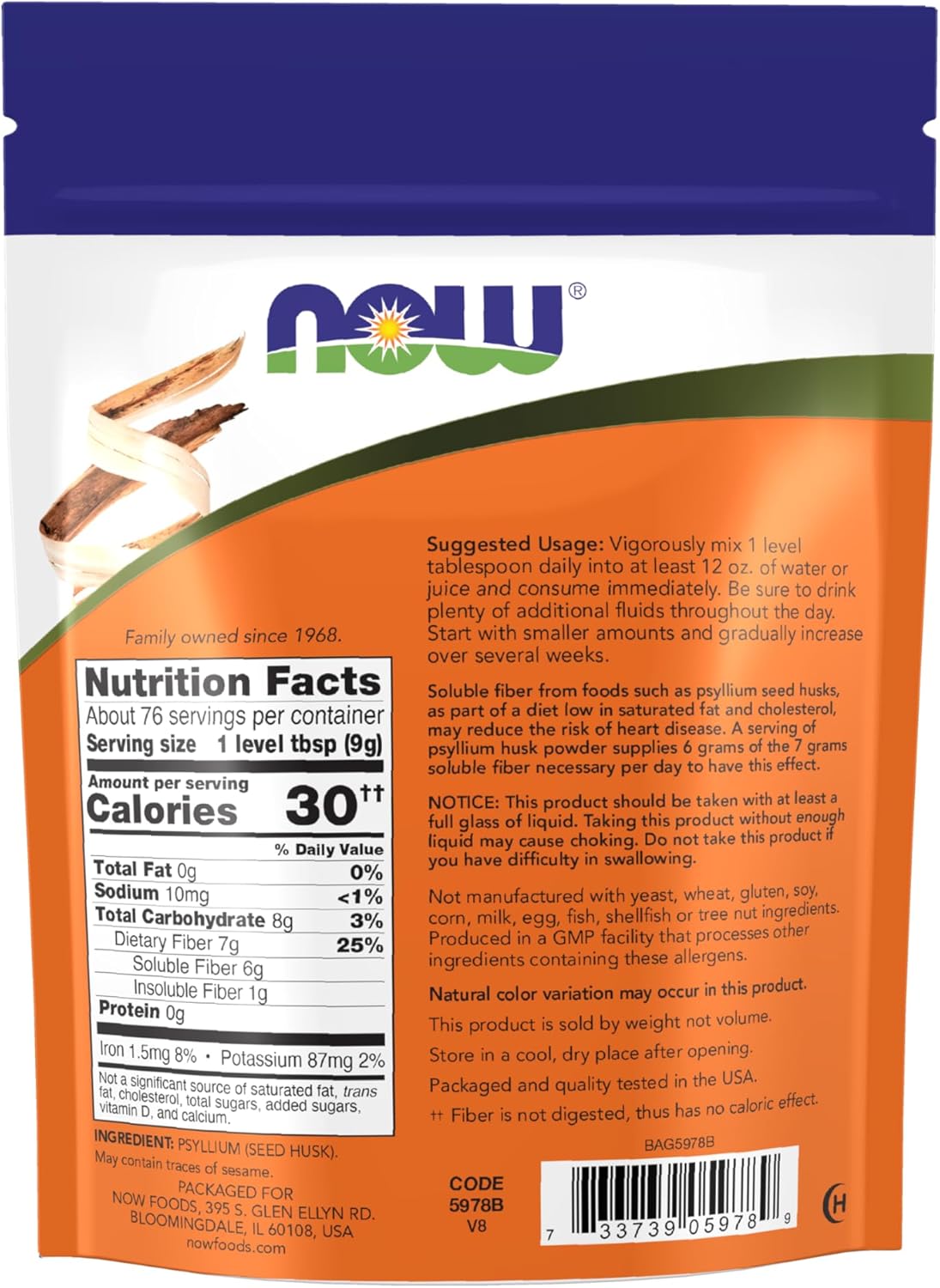 NOW Foods Supplements, Psyllium Husk Powder, Non-GMO Project Verified, Soluble Fiber, 24-Ounce