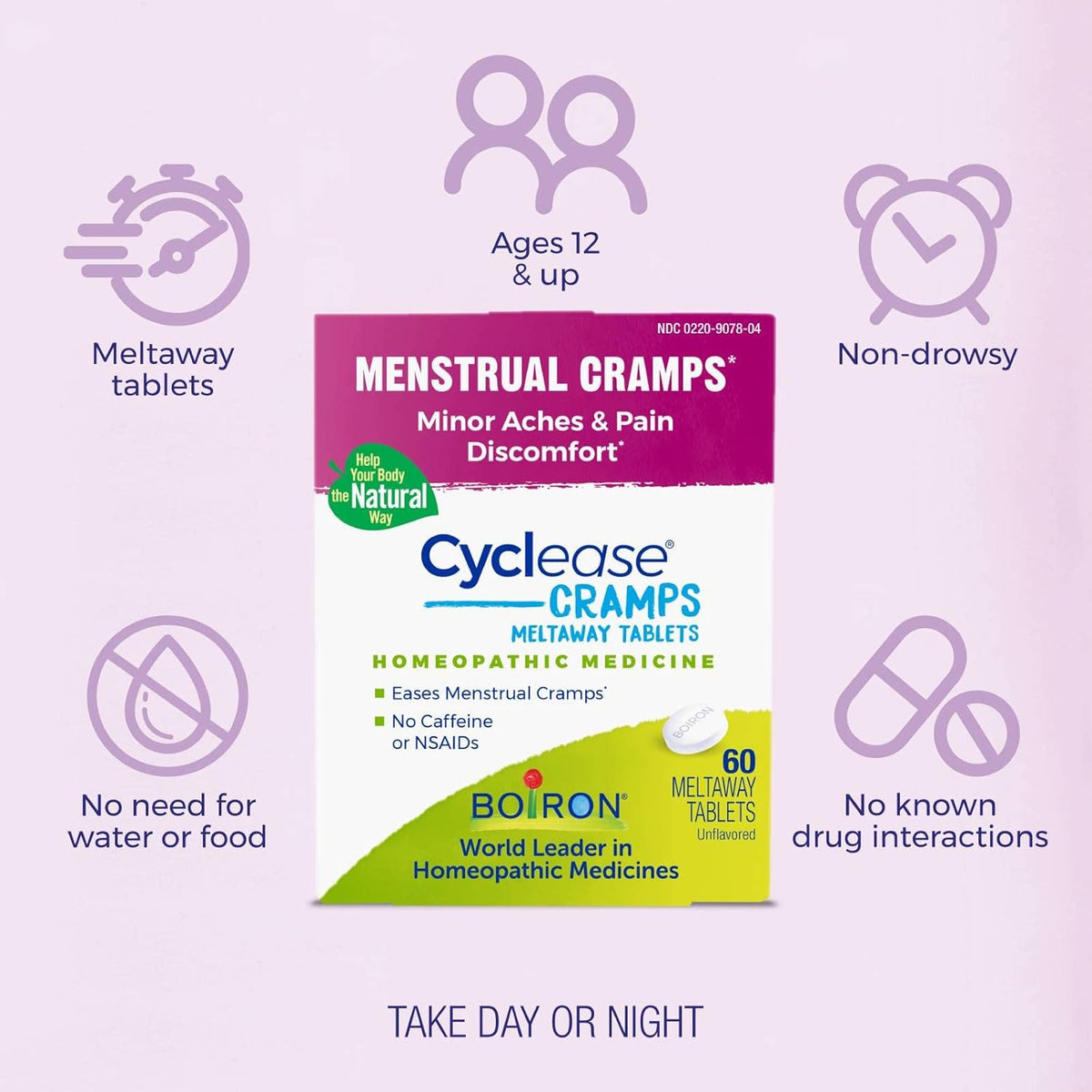Boiron Cyclease Cramps Tablets for Relief from Menstrual Cramps, Aches, Pain, and Discomfort - 60 Count