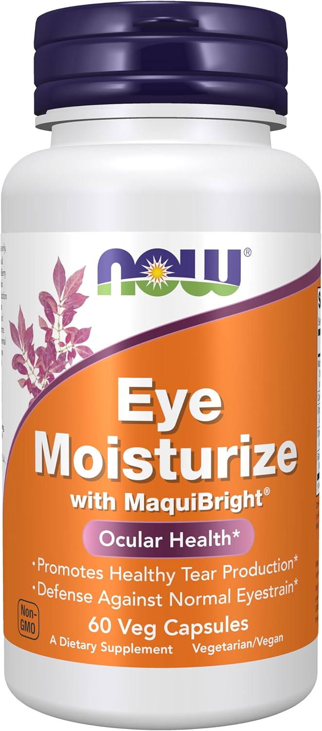 NOW Supplements, Eye Moisturize with MaquiBright®, Ocular Health*, Promotes Healthy Tear Production*, Defense Against Normal Eyestrain*, 60 Veg Capsules