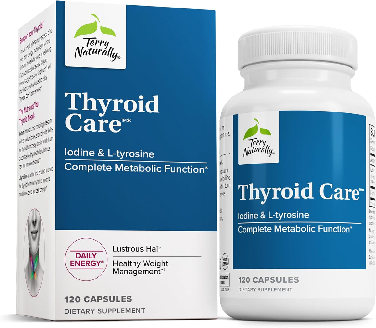 Terry Naturally Thyroid Care - Immune Health &amp; Energy Support Formula - Nutritional Supplement with Iodine for Thyroid Health Support - Wellness Supplement with L-Tyrosine - 120 Capsules
