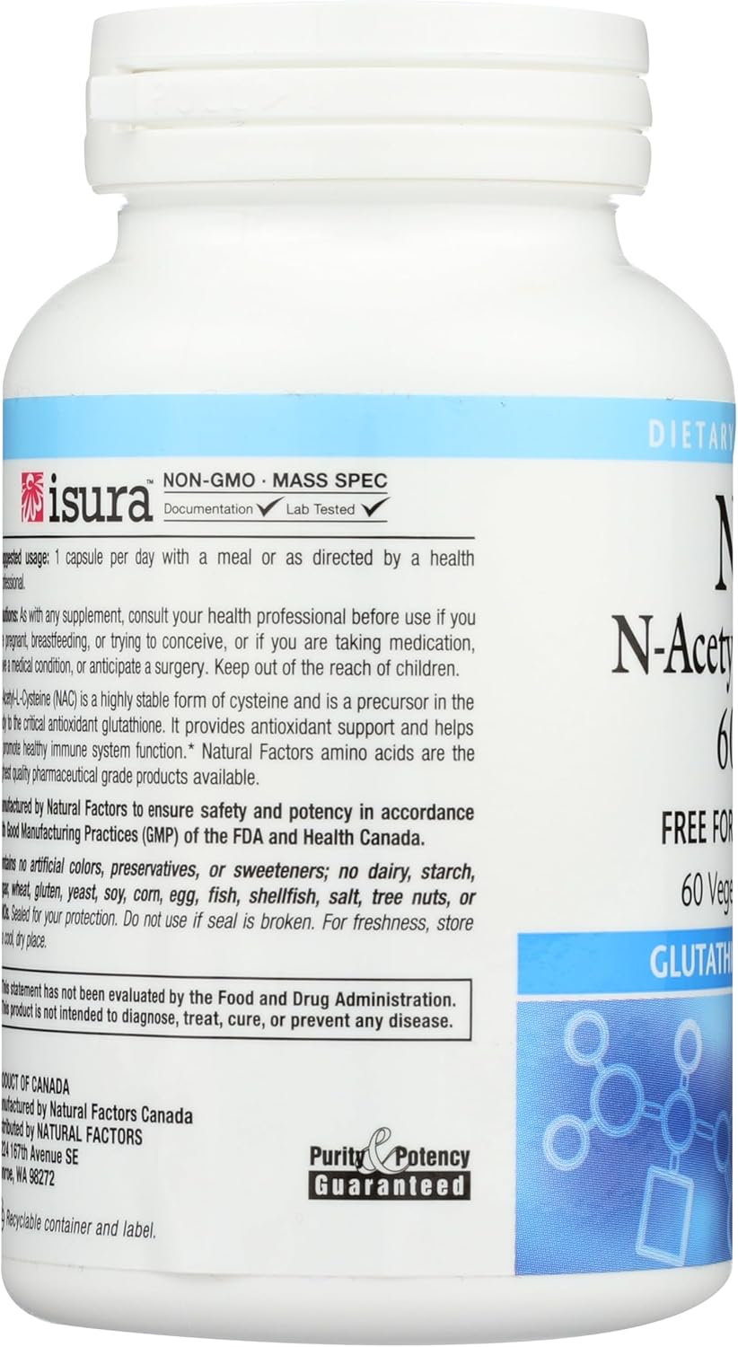 Natural Factors N-Acetyl-L-Cysteine 600 mg, 60 Capsules