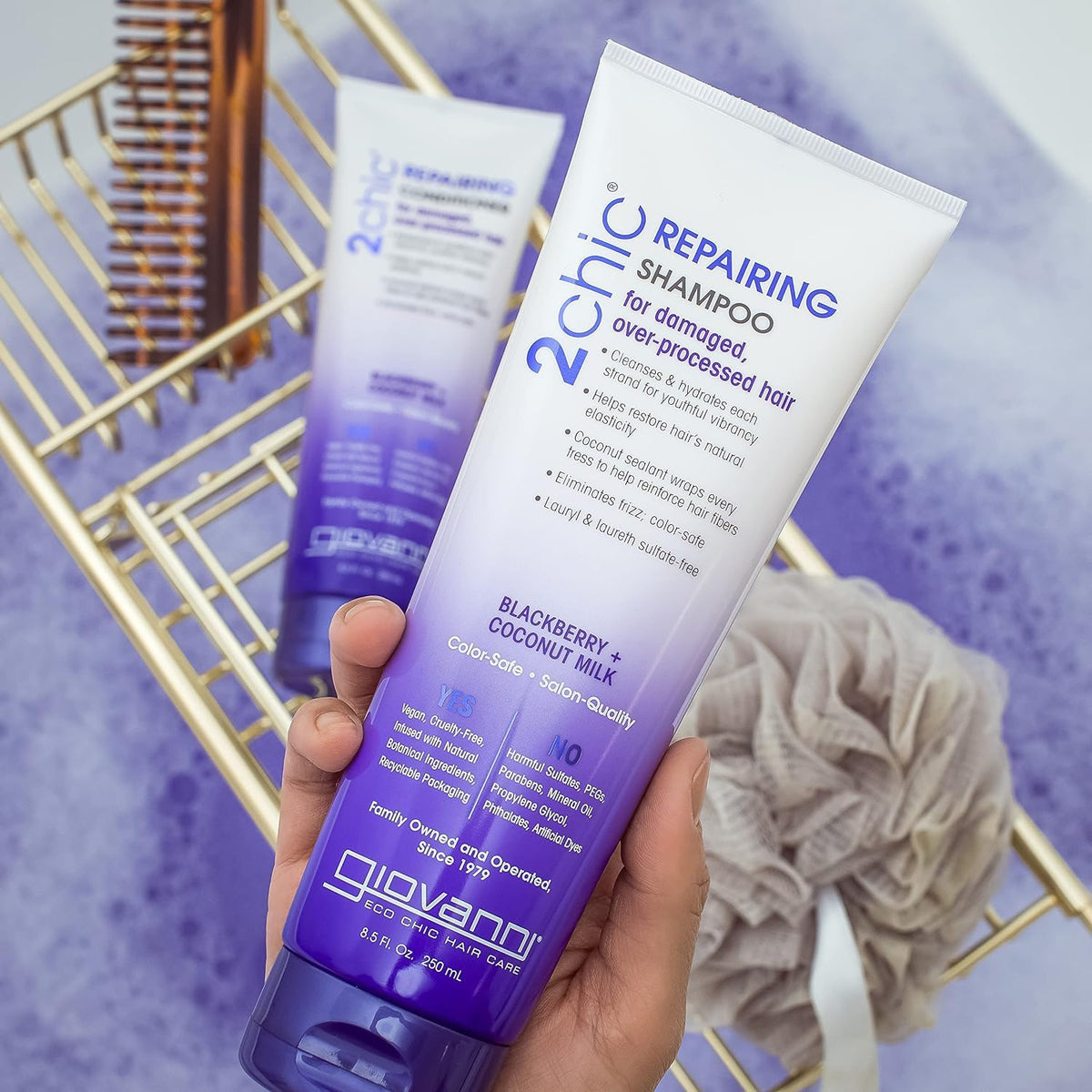 GIOVANNI 2chic Ultra-Repairing Conditioner - For Damaged, Over-Processed Hair, Helps Restore Hair&#39;s Natural Elasticity, Blackberry &amp; Coconut Milk, Argan, Keratin, Shea Butter - 8.25 oz. Each