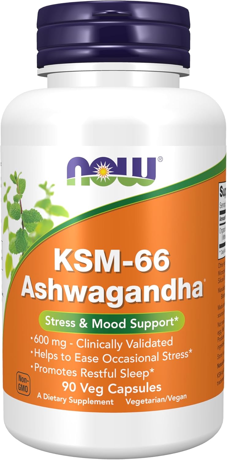 NOW Supplements, KSM-66 Ashwagandha®, Stress and Sleep Support, 90 Veg Capsules