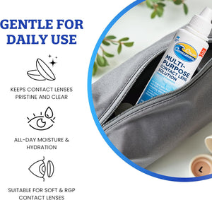 Cruelty-Free Travel Size Contact Lens Solution 3 Fl oz - Multipurpose Mild Cleaner & Conditioner for Eye Contact Lens Care by Clear Conscience