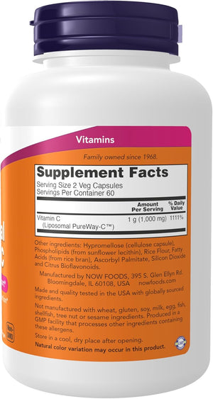 NOW Supplements, Liposomal Vitamin C, Immune & Collagen Support, 120 Veg Capsules