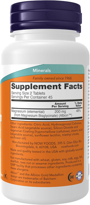 NOW Supplements, Magnesium Glycinate 100 mg, Highly Absorbable Form, 90 Tablets