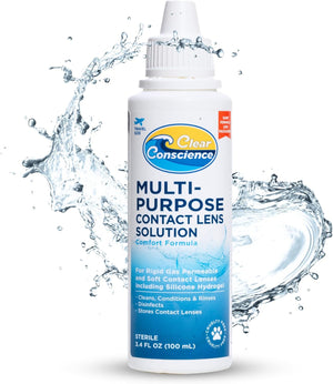 Cruelty-Free Travel Size Contact Lens Solution 3 Fl oz - Multipurpose Mild Cleaner & Conditioner for Eye Contact Lens Care by Clear Conscience