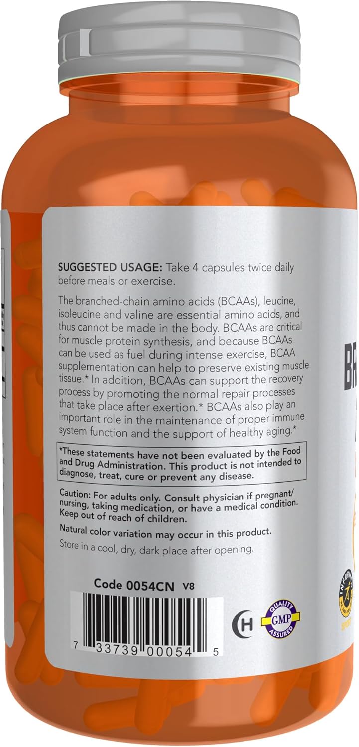 NOW Foods Sports Nutrition, Branched Chain Amino Acids, With Leucine, Isoleucine and Valine, 240 Veg Capsules
