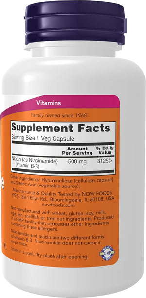 NOW Niacinamide, 500 mg, 100 Capsules