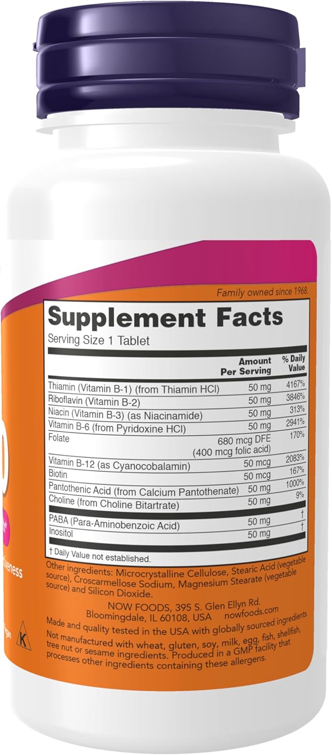 NOW Foods Supplements, Vitamin B-50 mg, Energy Production*, Nervous System Health*, 100 Tablets