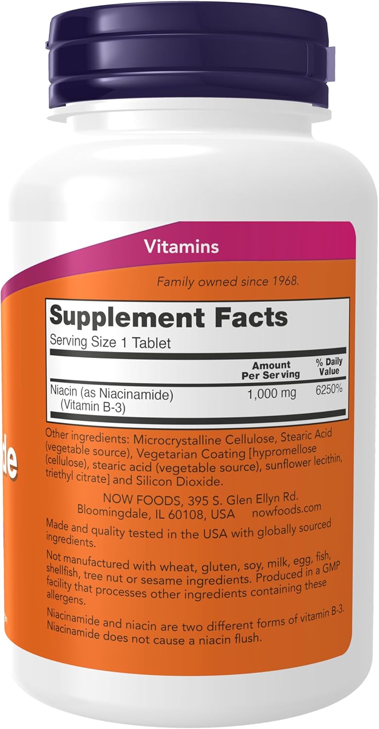 NOW Foods Supplements, Niacinamide (Vitamin B-3) 1000 mg, Energy Production*, 90 Tablets
