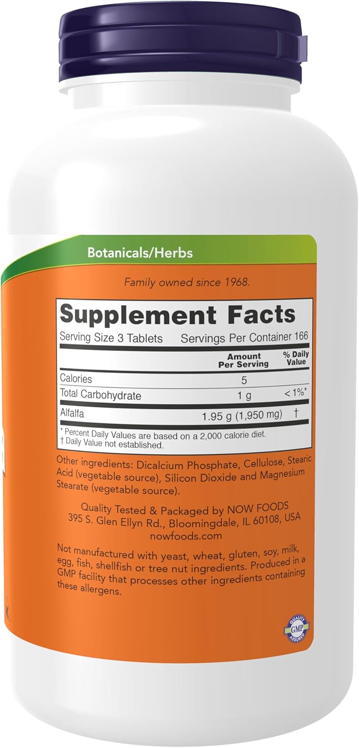 NOW Foods Supplements, Alfalfa 650 mg source of Vitamin K, Green Superfoods, 500 Tablets