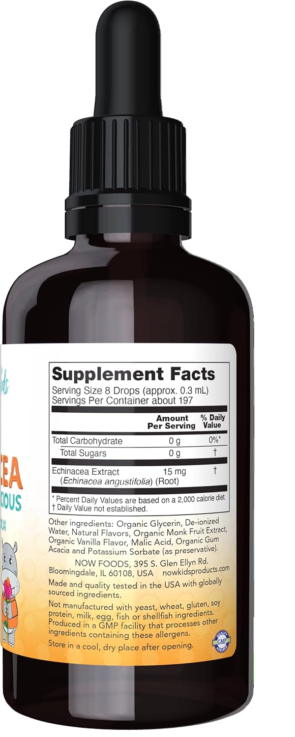 NOW Supplements, Kids Liquid Echinacea with Dropper, Immune System Support, Formulated for Kids, 2 Fl Ounce