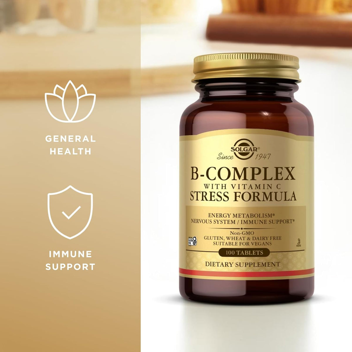 Solgar B-Complex with Vitamin C - 100 Tablets - Non-GMO, Vegan, Kosher &amp; Gluten Free - 50 Servings