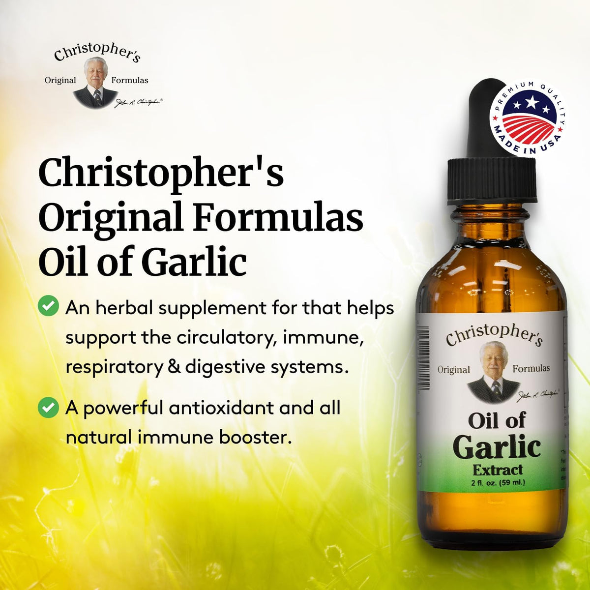 Christopher&#39;s Original Formulas Oil of Garlic Extract 2 Ounces - Pack of 1 - Premium Herbal Supplement - Cold-Pressed &amp; Pure Liquid Garlic Oil | Versatile Use