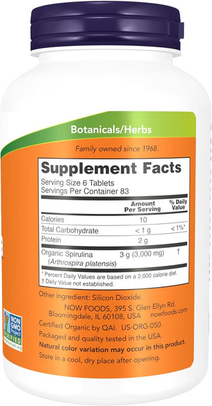 NOW Foods Supplements, Organic Spirulina 500 mg with Vitamins, Minerals and GLA (Gamma-Linolenic Acid), 500 Tablets