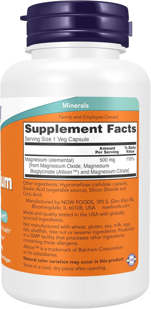Now Supplements, Magnesium 500 mg, Nervous System Support*, 120 Veg Capsules
