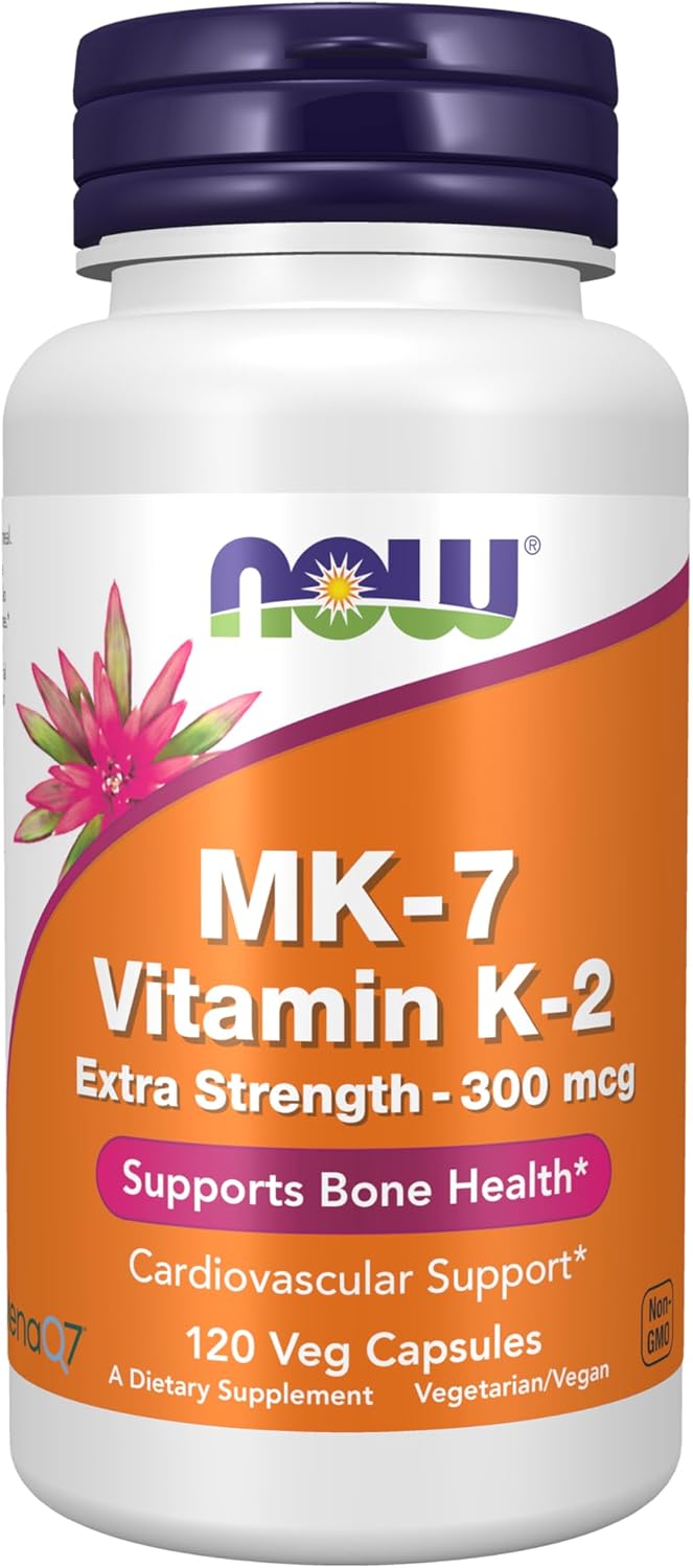 NOW Foods Supplements, MK-7 Vitamin K-2 300 mcg, Cardiovascular Support*, Supports Bone Health*, 120 Veg Capsules