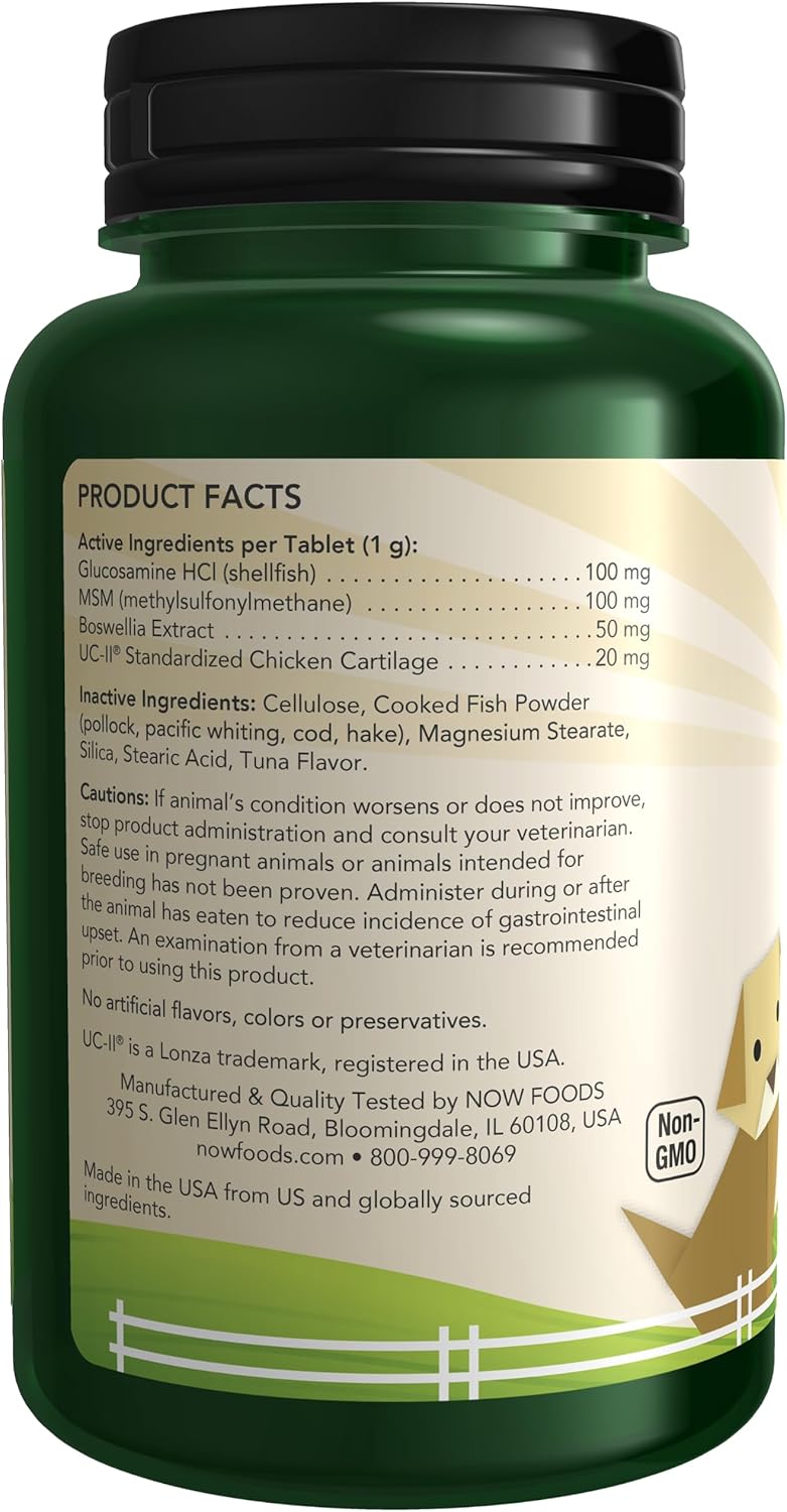 NOW Foods® Pets, UC-II® Advanced Joint Mobility for Dogs and Cats, Veterinarian formulated, Help Maintain Cartilage and Connective Tissue*, 60 Chewable Tablets (60 Grams)