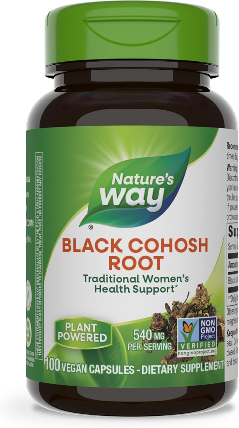 Nature&#39;s Way Black Cohosh Root, Traditional Support for Women&#39;s Health*, 540 mg per Serving, Non-GMO Project Verified, 100 Capsules