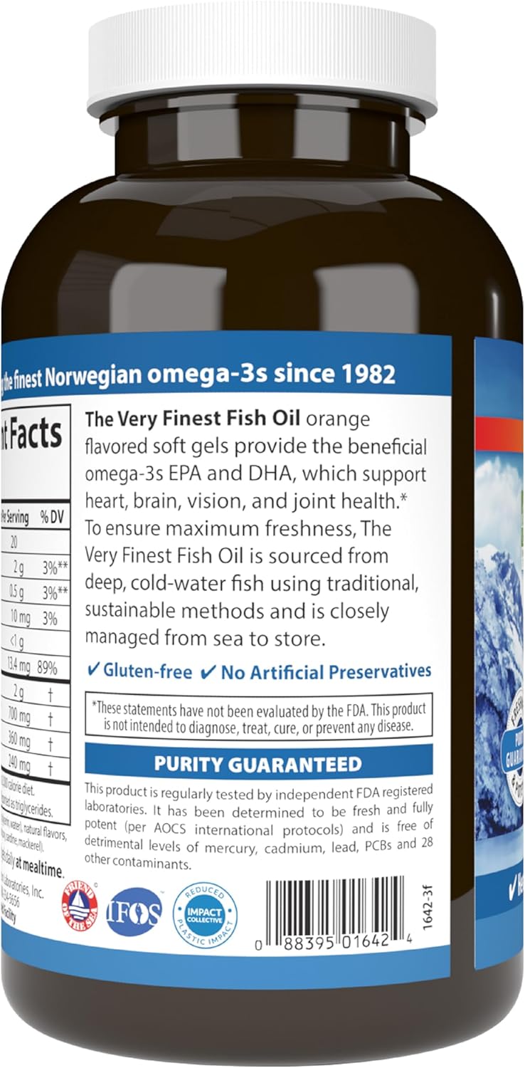 Carlson - The Very Finest Fish Oil, 700 mg Omega-3s, Norwegian, Wild-Caught Fish Oil, Sustainably Sourced Fish Oil Capsules, Orange, 240 Softgels