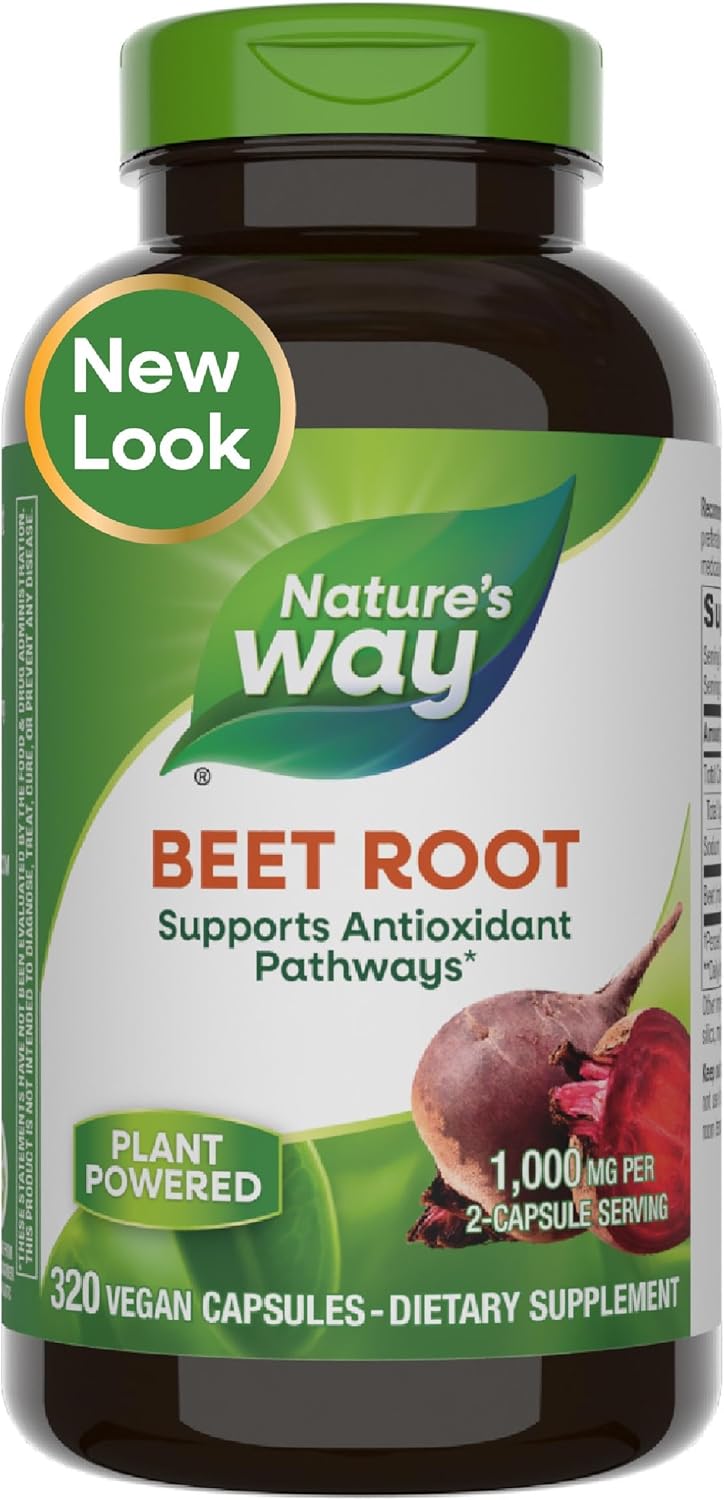 Nature&#39;s Way Beet Root, Supports Antioxidant Pathways*, Helps Neutralize Free Radicals*, 1,000 mg per 2-Capsule Serving, Vegan, 320 Capsules