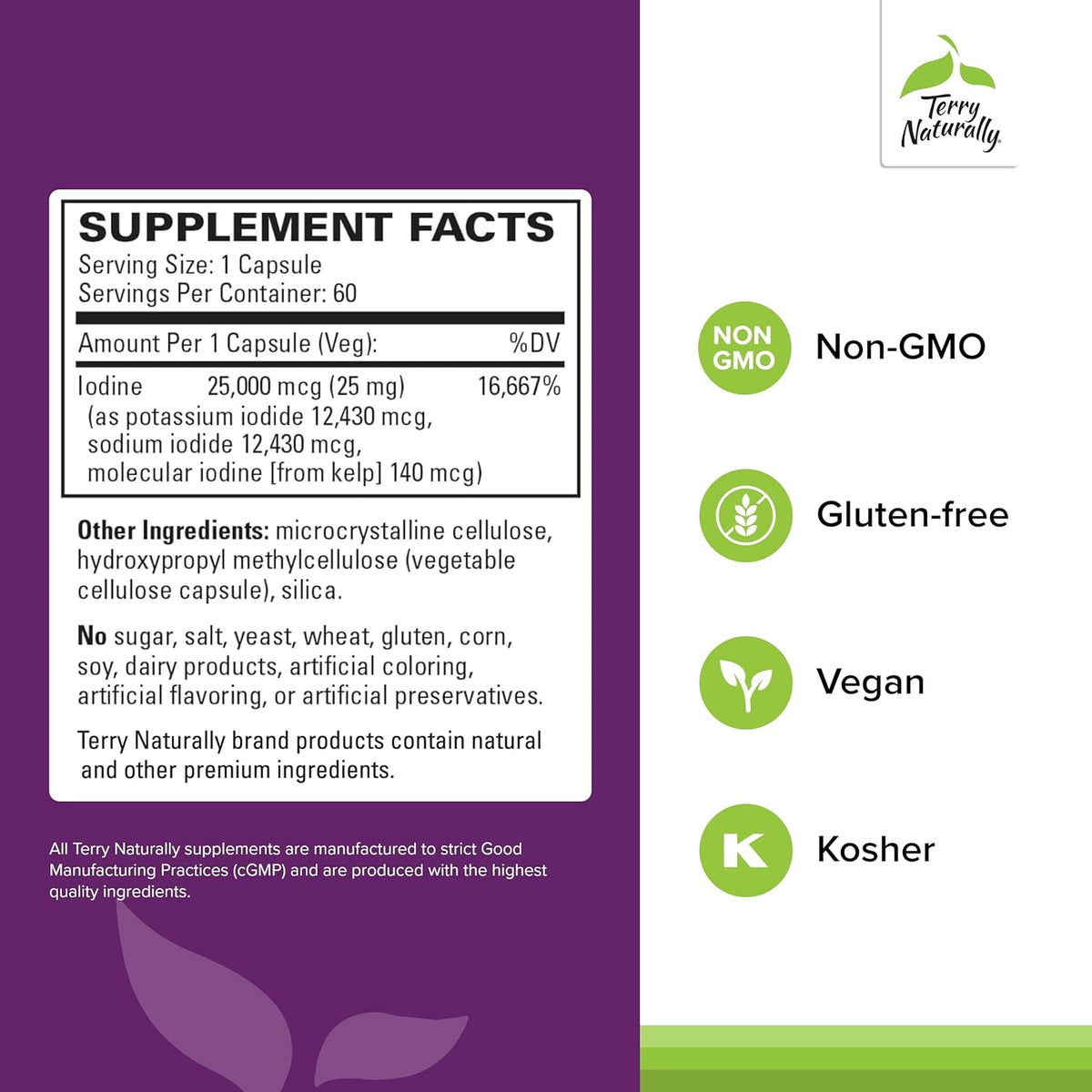 Terry Naturally Tri-Iodine - Dietary Supplement for Breast &amp; Prostate Health Support - Healthy Thyroid Function Supplement Aid - 25 mg, 60 Capsules