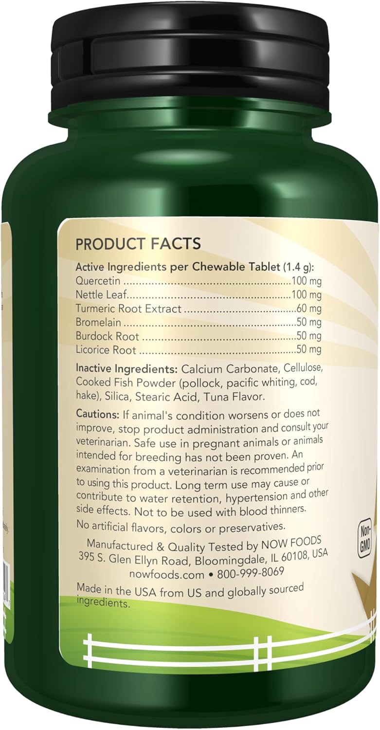 NOW Foods Pet Health, Pet Allergy Supplement, Formulated for Cats &amp; Dogs, NASC Certified, 75 Chewable Tablets