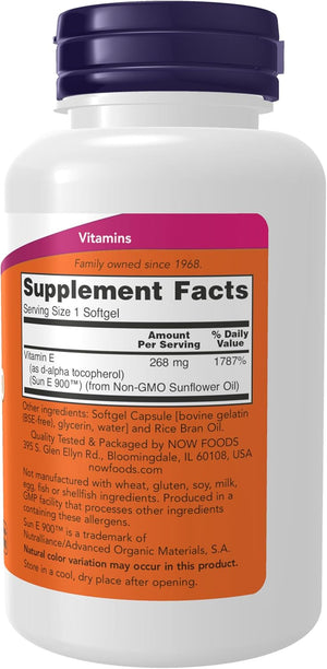 NOW Foods Supplements, Sun-E™ 400 IU with d-alpha Tocopherol from Non-GMO Sunflower Oil, 120 Softgels