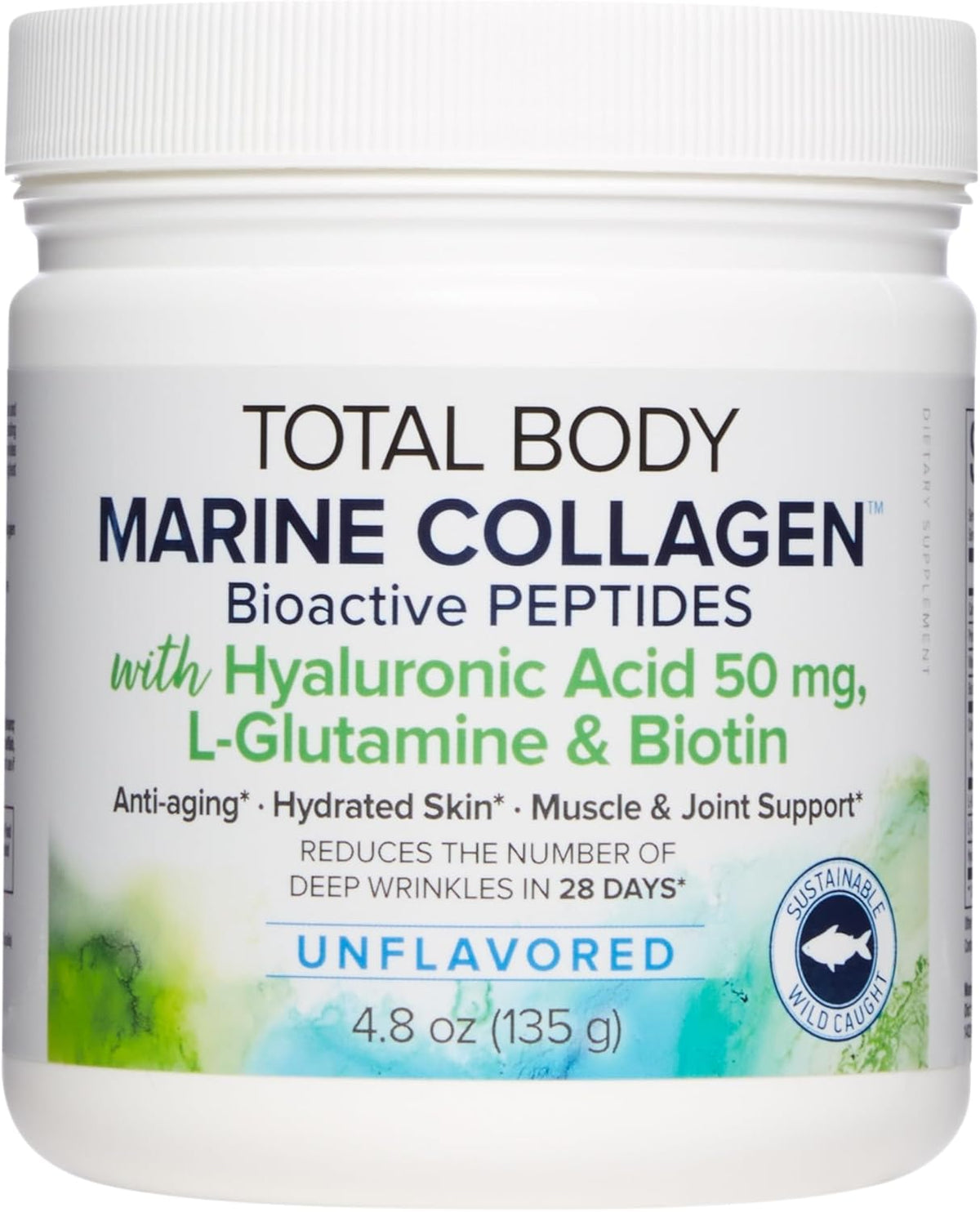 Natural Factors Total Body Marine Collagen, Bioactive Peptides Powder for Healthy Skin, Hair &amp; Joints, Unflavored, 4.8 Oz